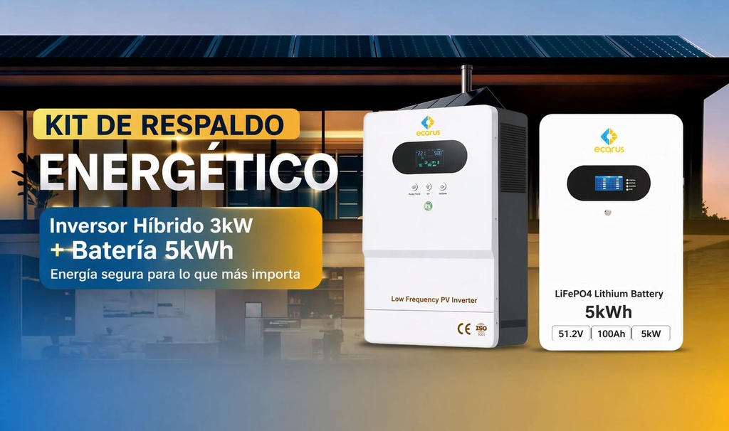 Inversor 3KW con respaldo de Batería de 5KW